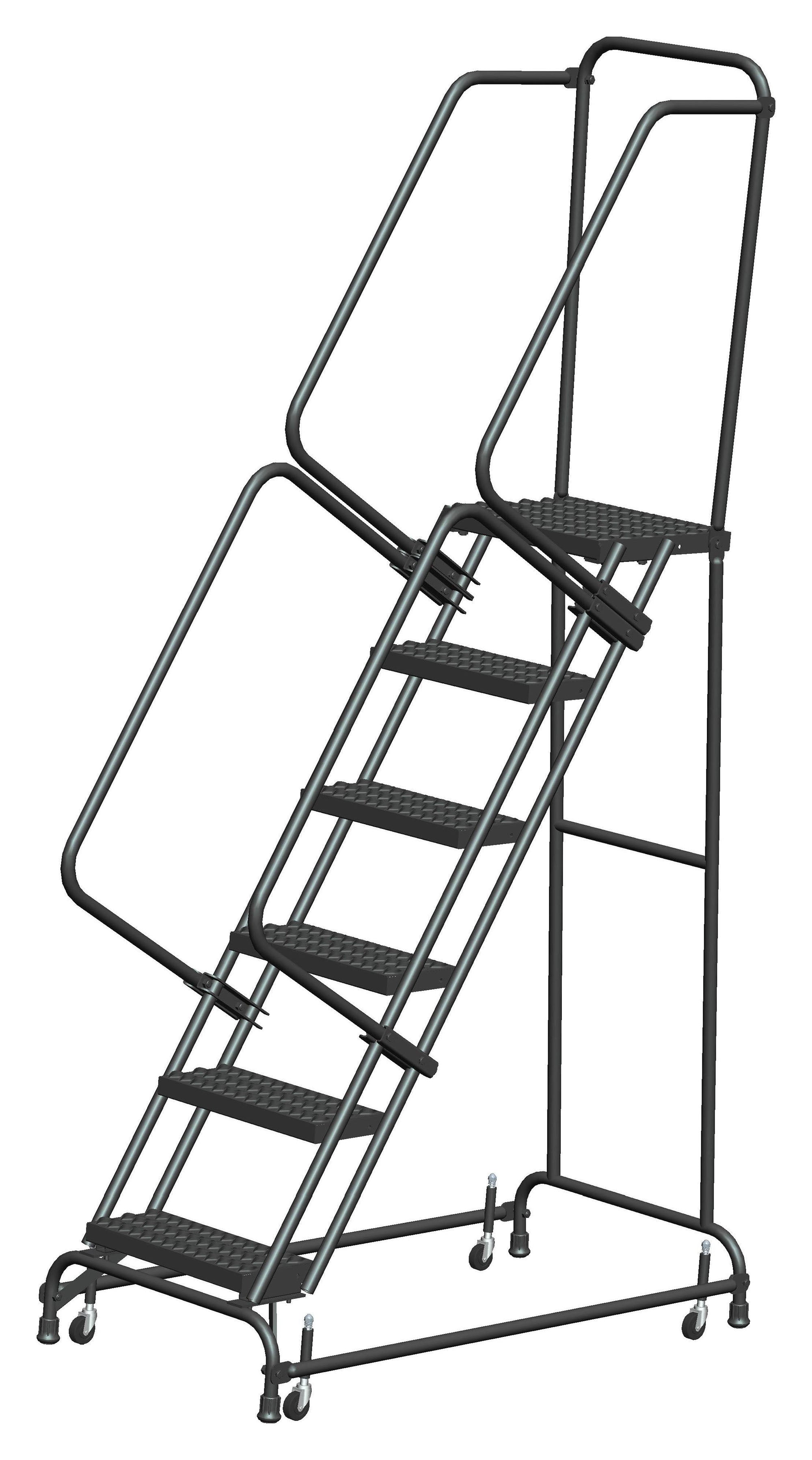 Spring Loaded Caster Ladder 6 Step, Handrails Ballymore