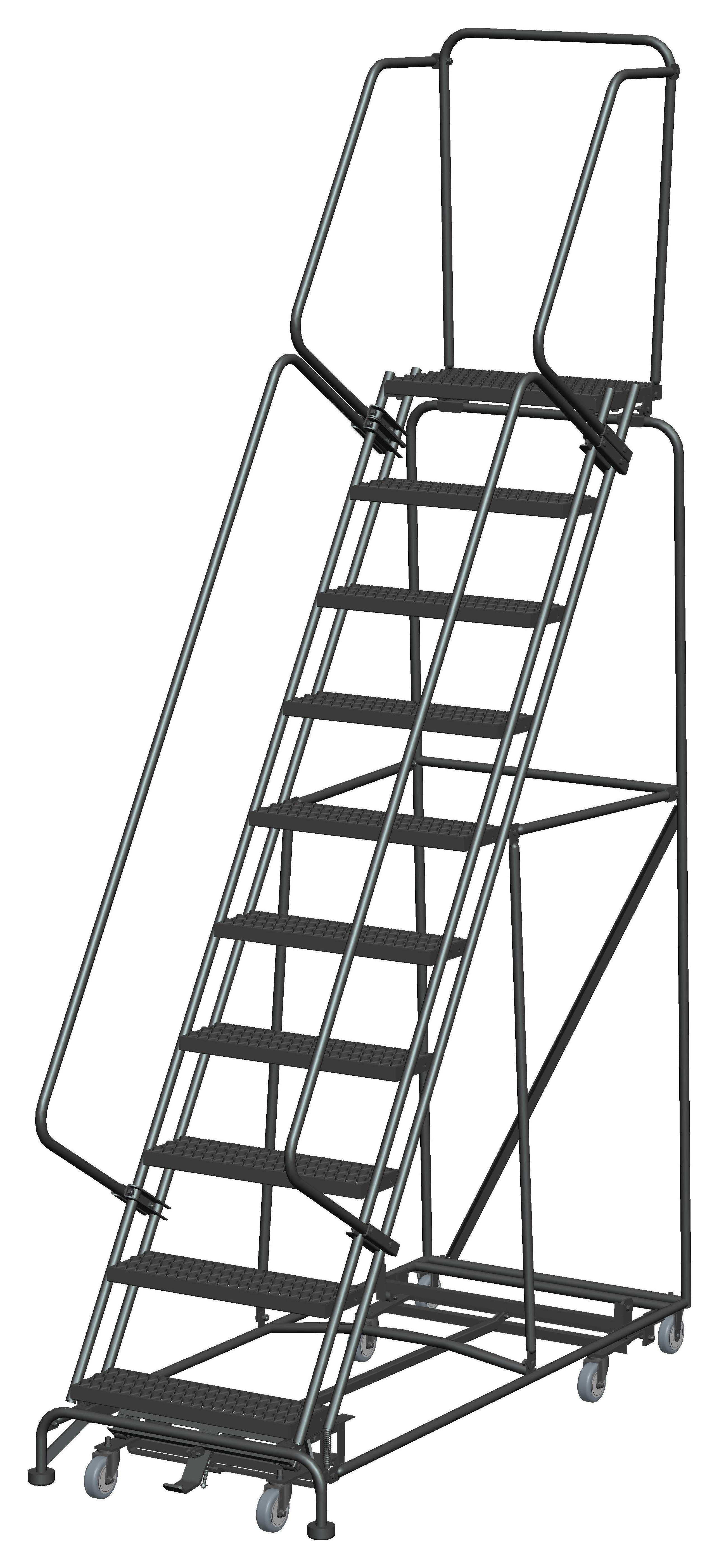 Rolling Ladder WeightActuated, All Direction 10 Step, Handrails
