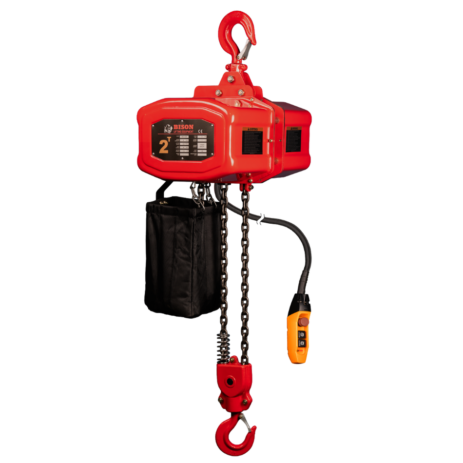 2 ton Electric Chain Hoist - 20ft Lift - Single Speed, Single Phase - Bison Lifting
