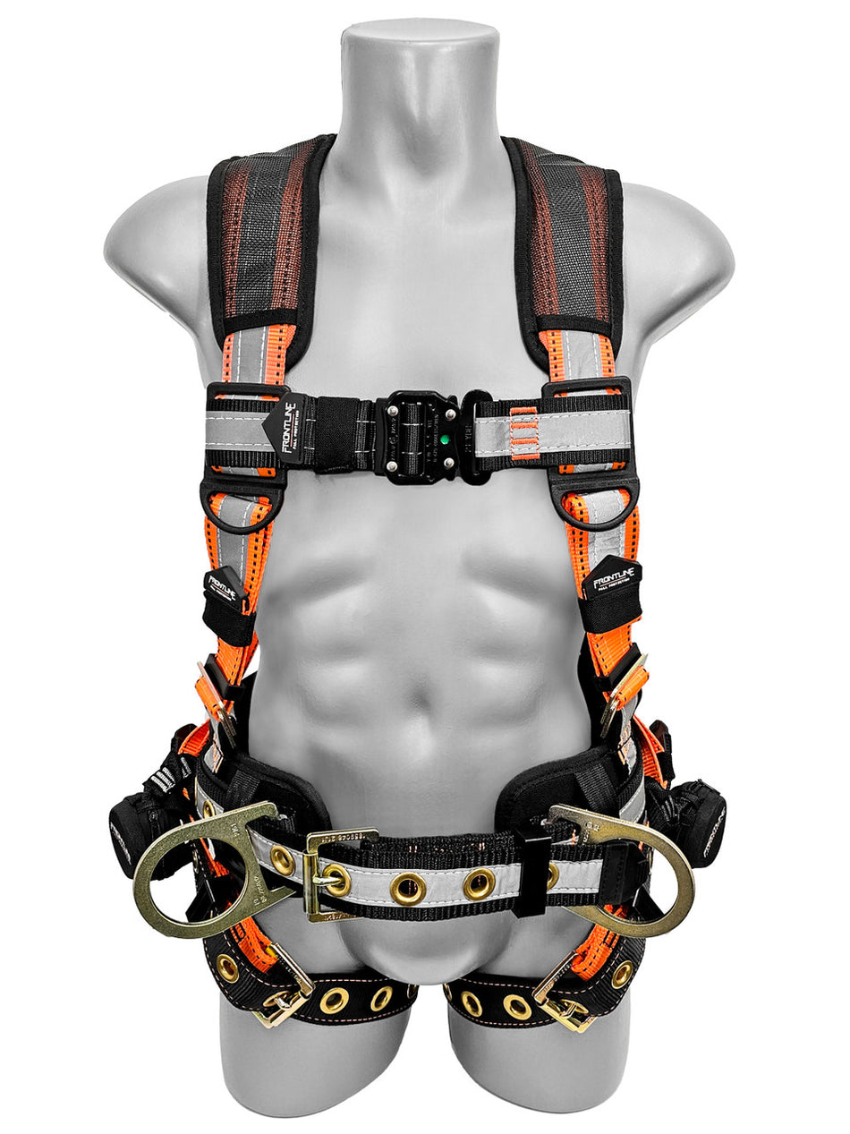 Reflective Construction Full Body Harness with Tongue Buckle Legs and Trauma Straps - 100RCTB Combat™ - Frontline