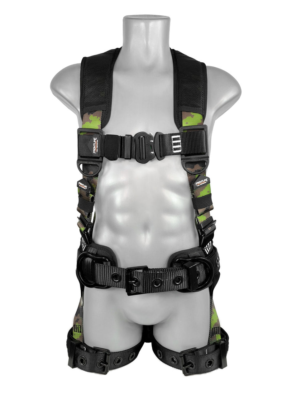 Camouflage Full Body Harness with Aluminum Hardware and Suspension Trauma Straps - 110CTB-CF Combat™ - Frontline