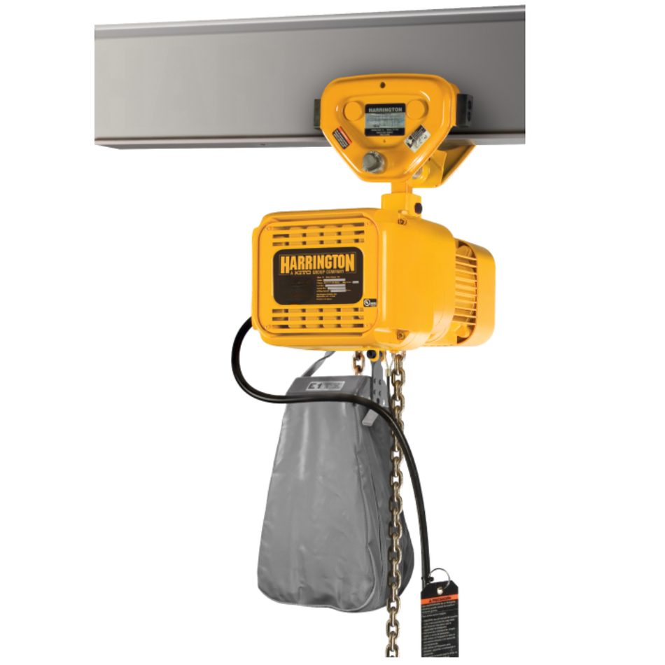 5 ton Electric Chain Hoist w/ Push Trolley - Harrington ERP - Single Speed 230/460v Three Phase