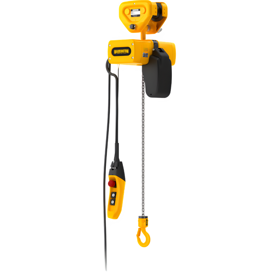 1/2 ton Electric Chain Hoist w/ Push Trolley - Harrington SEMP - Single Speed 115/230v Single Phase