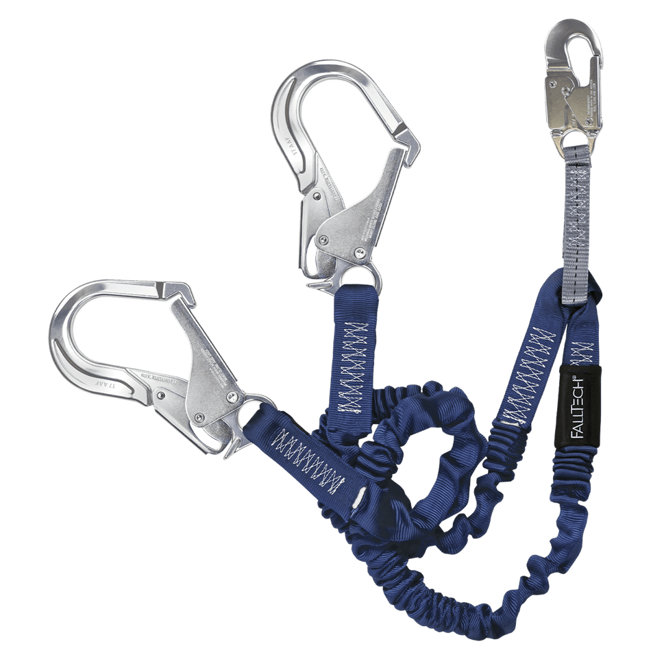 4.5' to 6' ElasTech Energy Absorbing Lanyard, Double-leg with Aluminum Rebar Hooks – 8240Y3A – FallTech