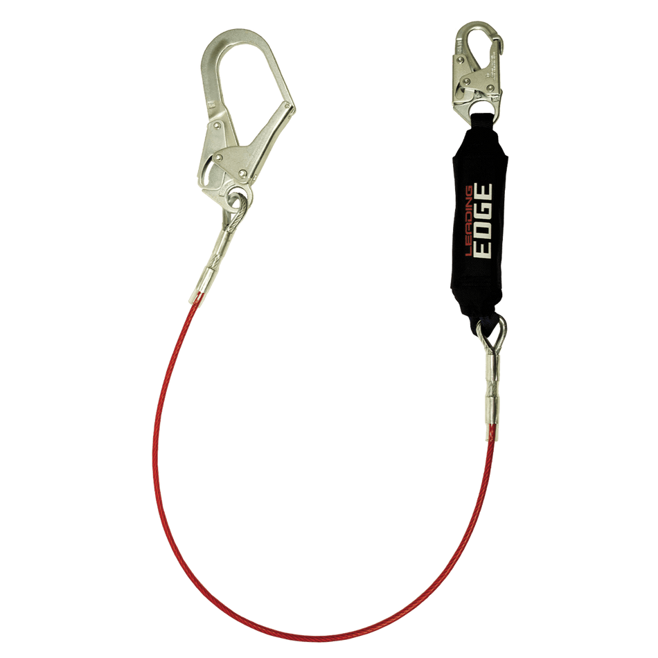 6' Leading Edge Cable Energy Absorbing Lanyard with Steel Snap Hook and Steel Rebar Hook – 8354LE3 – FallTech