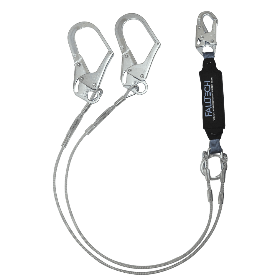 6' ViewPack® Coated Cable Energy Absorbing Lanyard, Double-leg with Rebar Connectors – 8357Y3 – FallTech