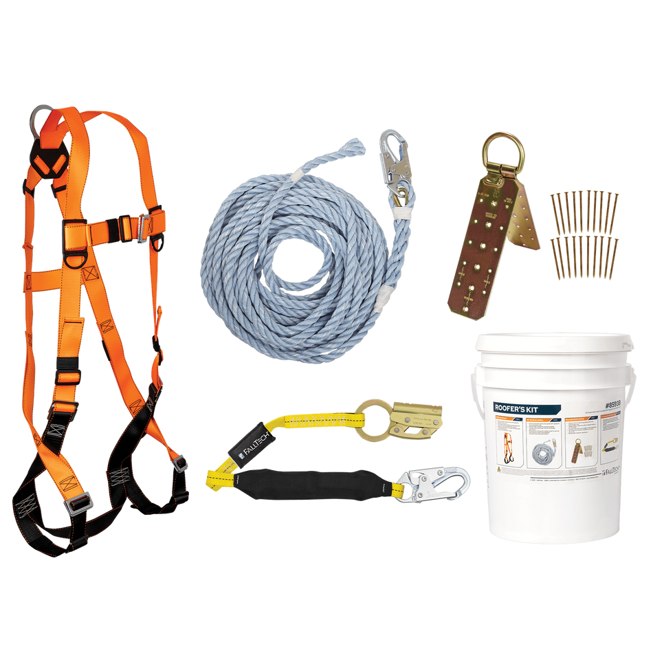 Roofer's Kit with Hinged Reusable Anchor & Manual Rope Adjuster – 8593B – FallTech