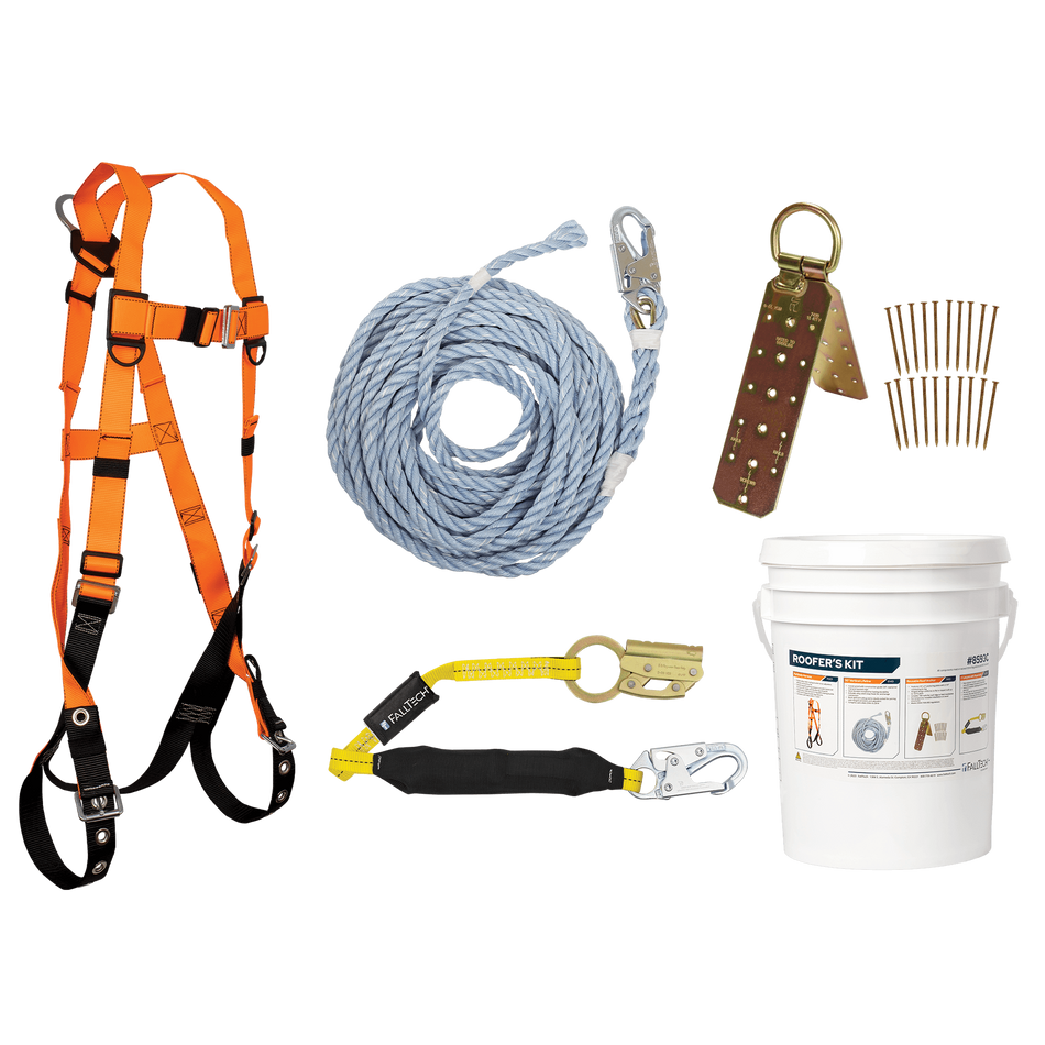 Roofer's Kit with Hinged Reusable Anchor & Manual Rope Adjuster – 8593C – FallTech
