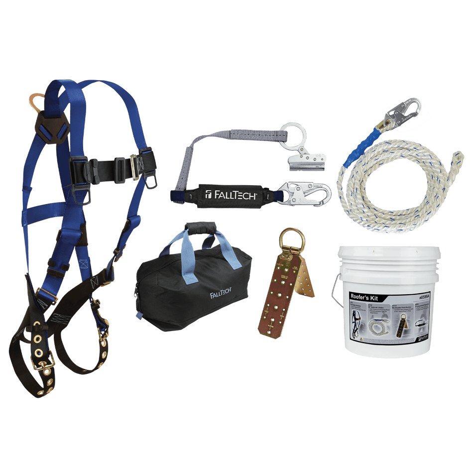 Roofer's Kit with Hinged Reusable Anchor, Trailing Rope Adjuster & Large Bag – 8595RA – FallTech