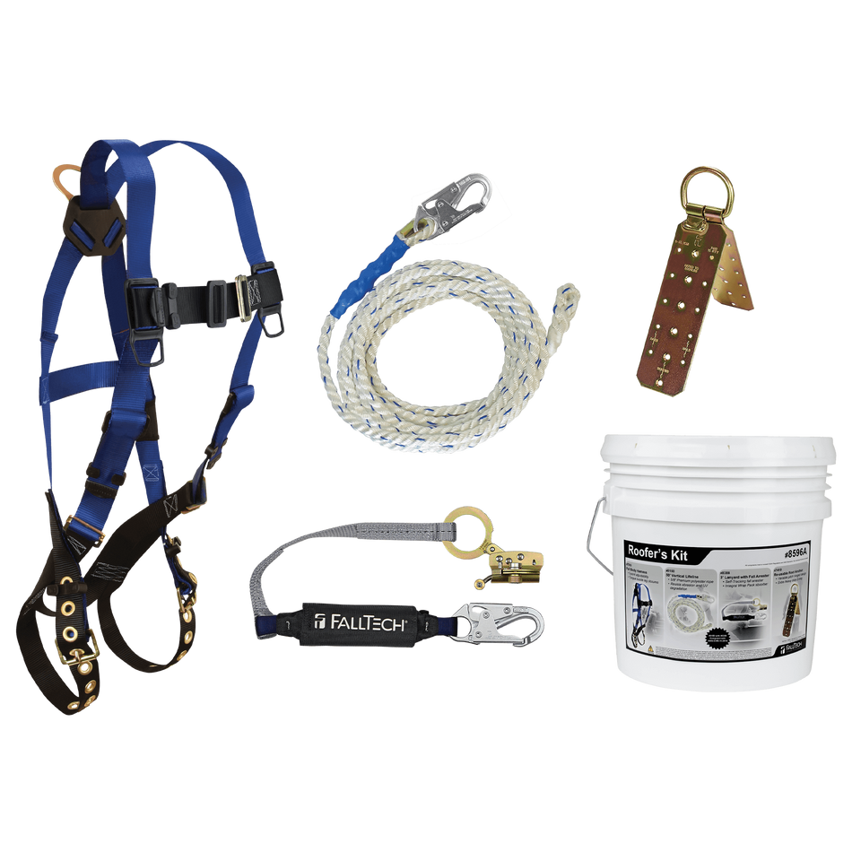 Roofer's Kit with Hinged Reusable Anchor & Trailing Anti-Panic Rope Adjuster – 8596A – FallTech