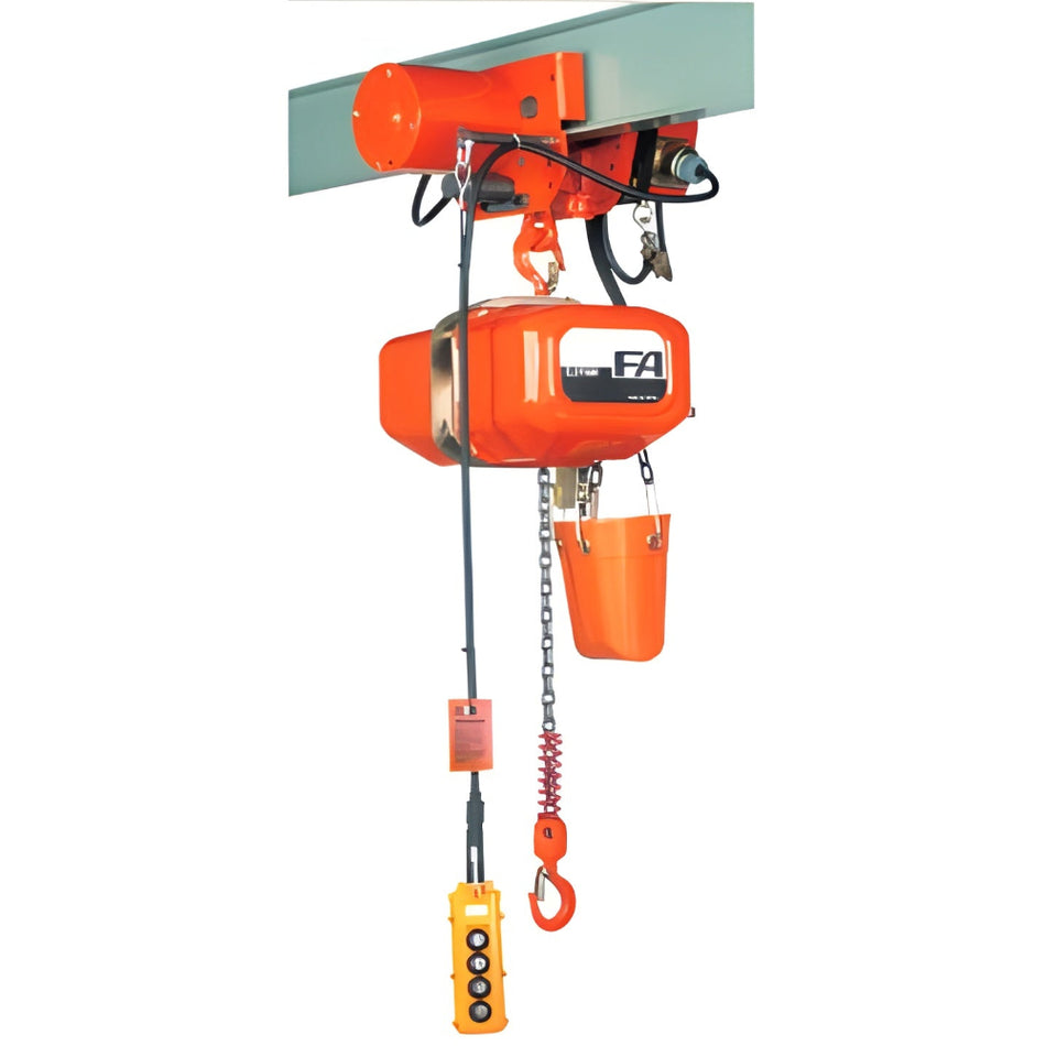 1 ton Electric Chain Hoist w/ Motorized Trolley - Elephant FAM - Single Speed 230/460v Three Phase