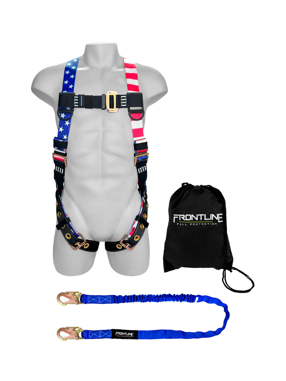 Combat™ American Style Compliance Kit – Harness, 6' Single Leg Lanyard, and Drawstring Bag – K100-61S-AM – Frontline