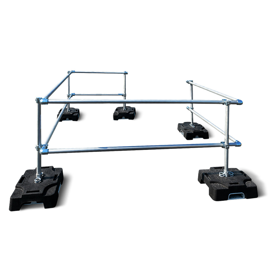 VSS Compact Counterweighted Aluminum Roof Safety Guardrail - 10'/10' Corner Section - Delta Prevention