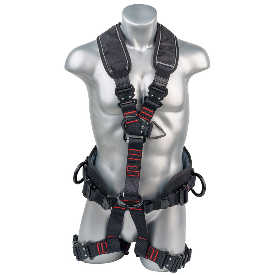 Safety Harness, 5pt,  Padded Legs Sewn In, Dorsal D-Ring, Side D-Rings, 2 Front D-Rings - Palmer Safety
