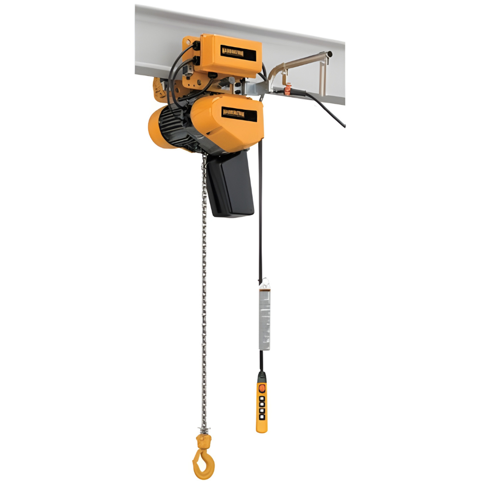 1/8 Electric Chain Hoist w/ Motorized Trolley - Harrington SEQM - Two Speed 115v/230v Single Phase