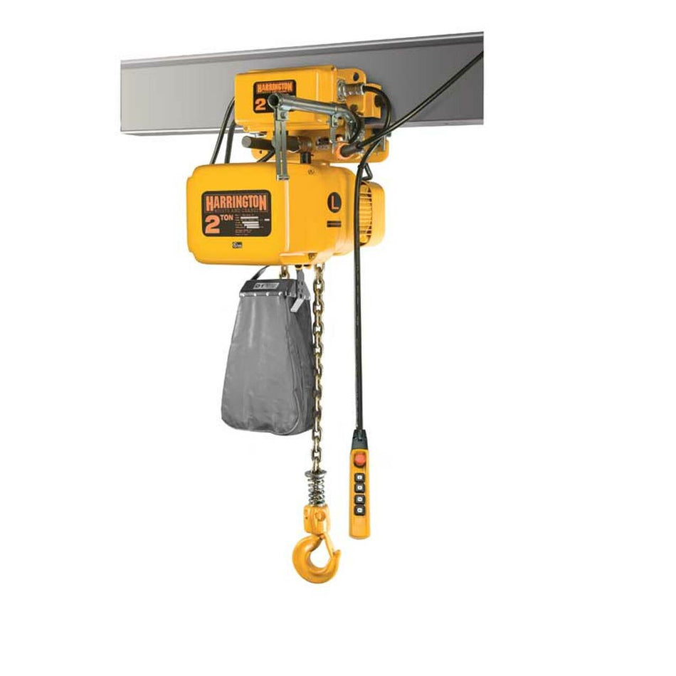 1 ton Electric Chain Hoist w/ Motorized Trolley - Harrington SNERM Single Speed- 115/230v Single Phase