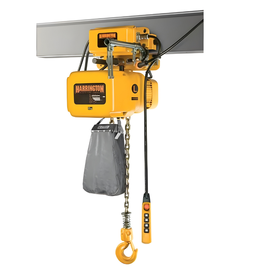 1/4 ton Electric Chain Hoist w/ Motorized Trolley - Harrington SNERM Single Speed- 115/230v Single Phase