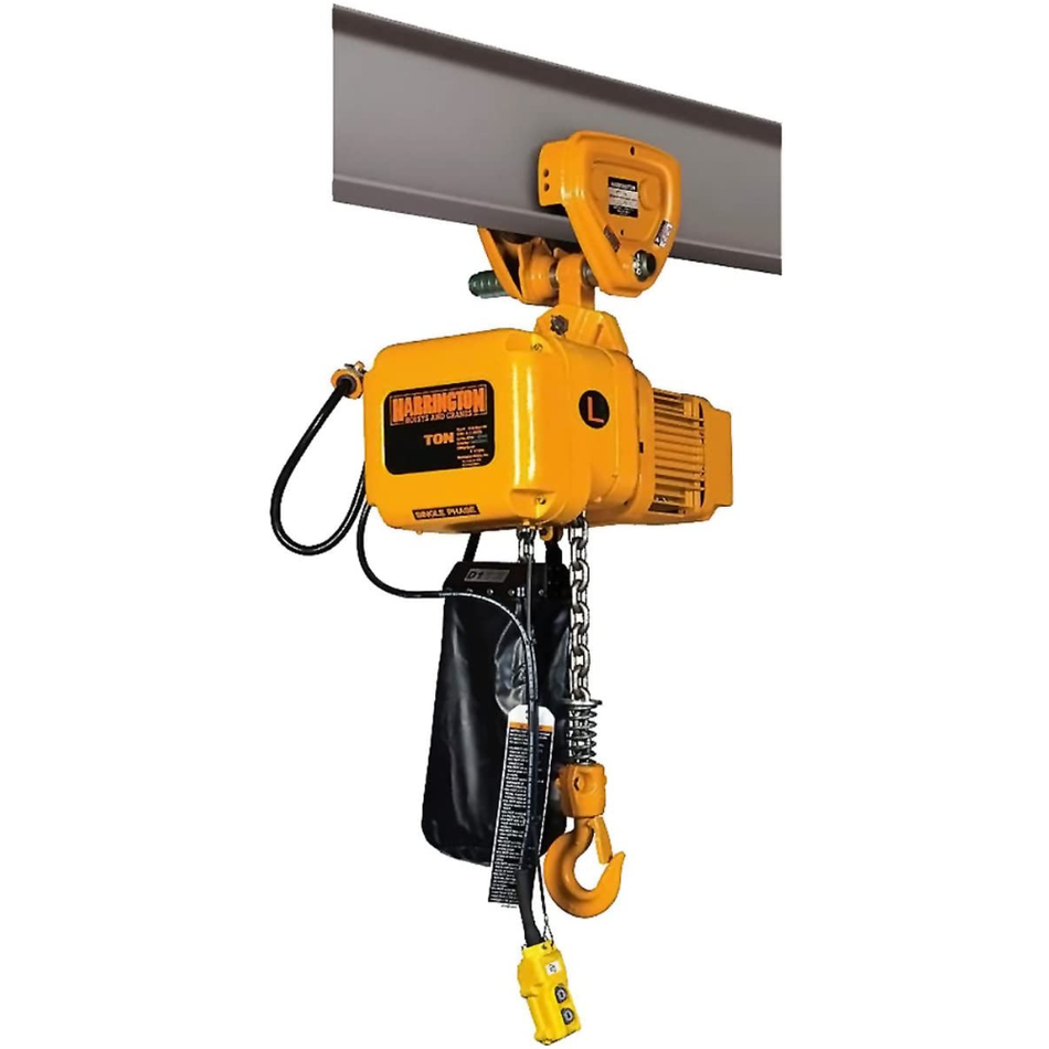 3 ton Electric Chain Hoist w/ Push Trolley - Harrington SNERP Single Speed- 115/230v Single Phase