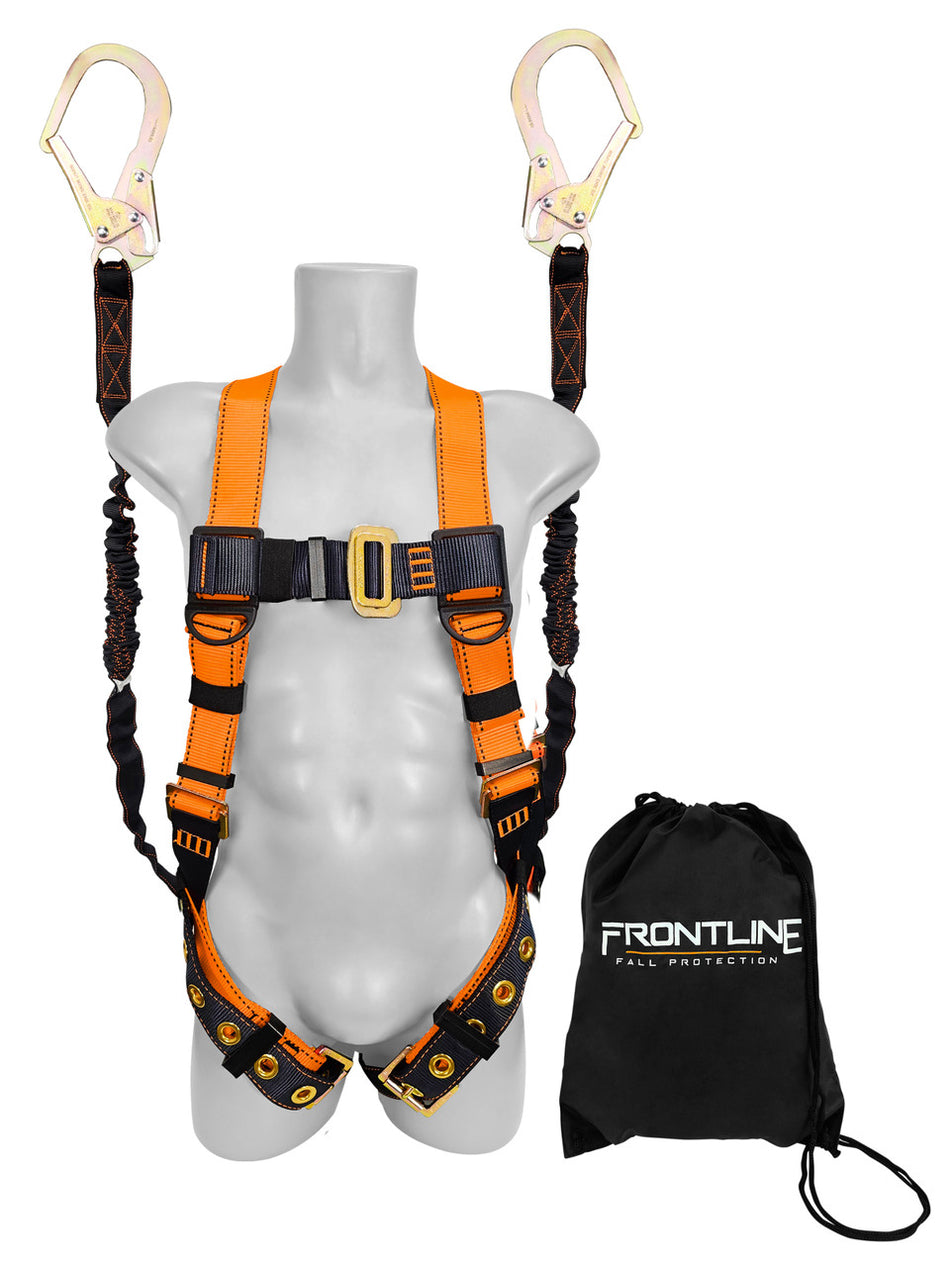 Combat™ Compliance Kit – Harness, 6' Double Rebar Hook Leg Lanyard, and Drawstring Bag – K100-62R – Frontline