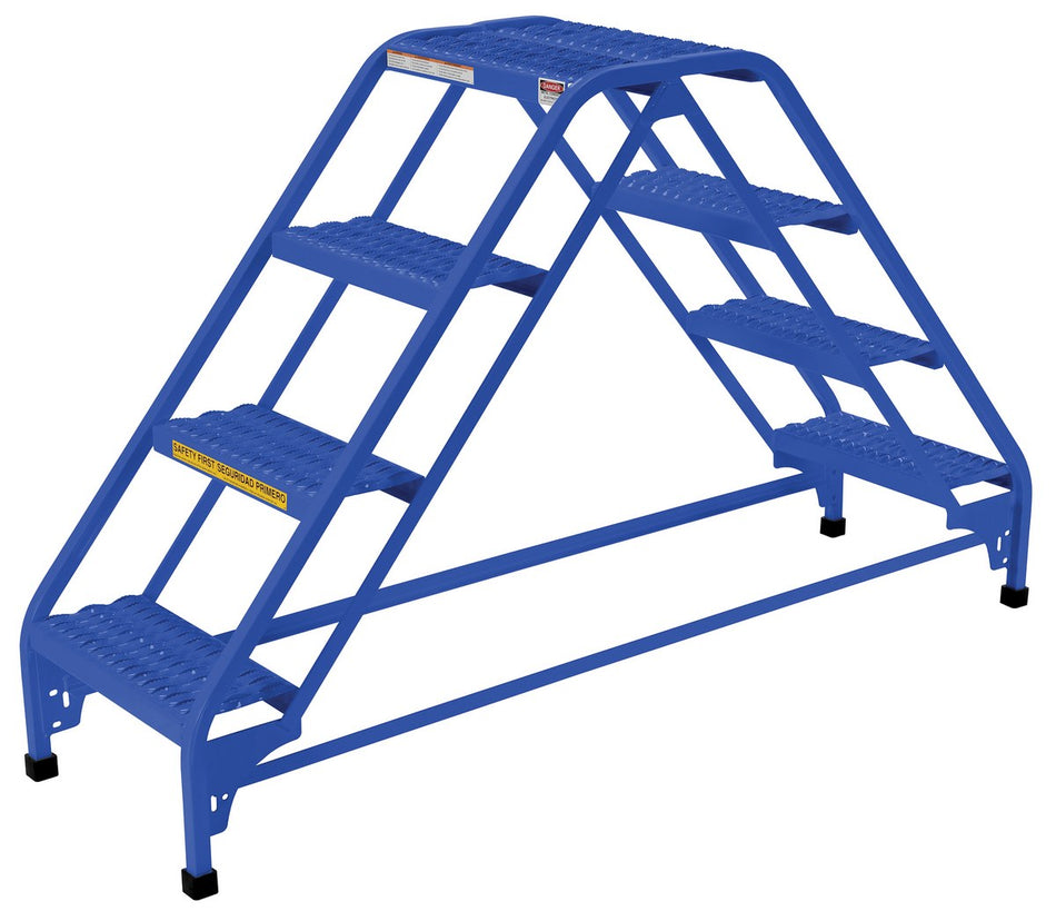 Spring Loaded Caster Double Sided Ladder - 4 Step - No Handrails - Vestil