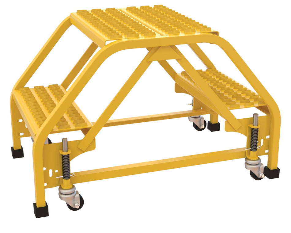 Spring Loaded Caster Double Sided Ladder - 2 Step - No Handrails - Vestil