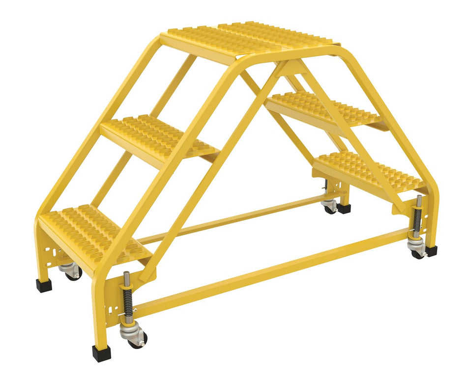 Spring Loaded Caster Double Sided Ladder - 3 Step - No Handrails - Vestil