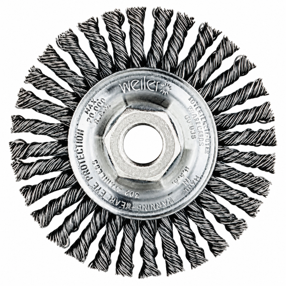 Roughneck Stringer Bead Wheel, 7 in Diameter x 3/16 in Face Width, 0.020 in Wire, 9000 RPM - Weiler