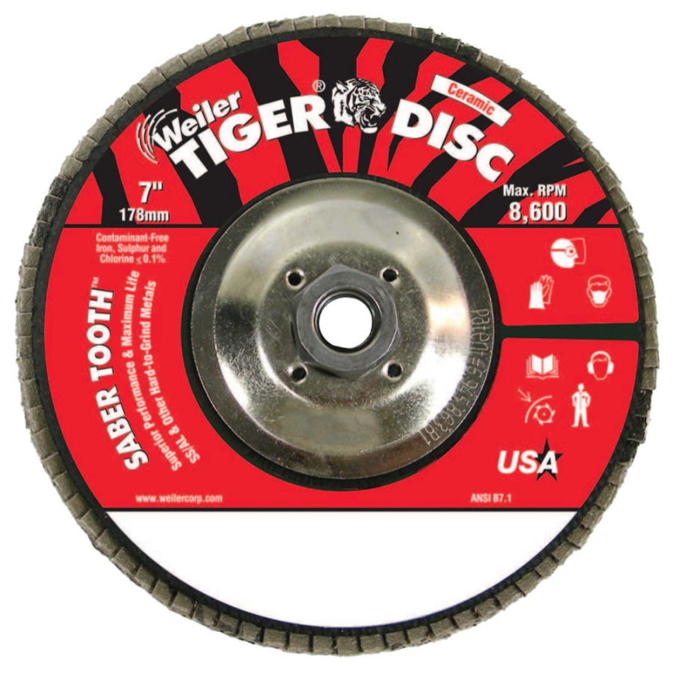 Saber Tooth Ceramic Flap Disc, 7 in Diameter, 40 Grit, Type 29 - Weiler