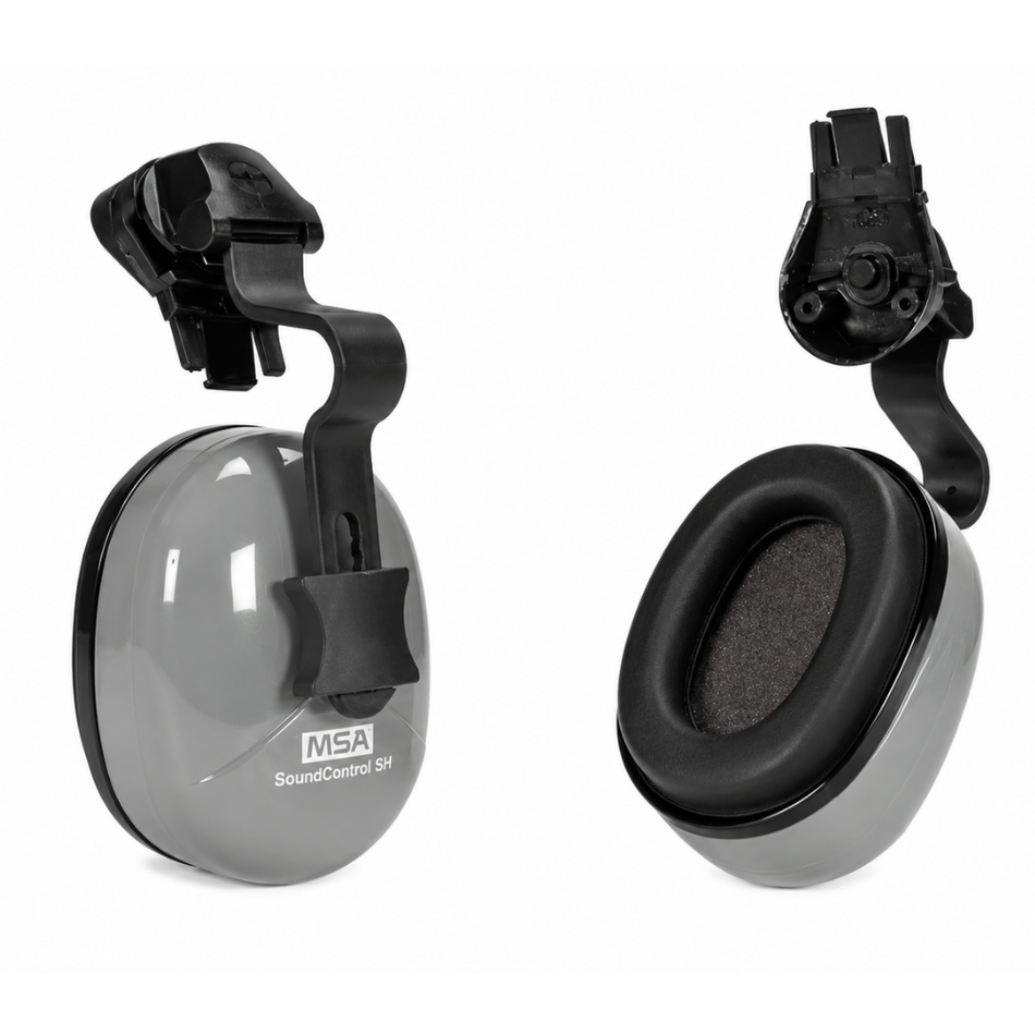 SoundControl SH Cap-Mounted Earmuffs for MSA Slotted Full Brim Helmets, Gray – MSA