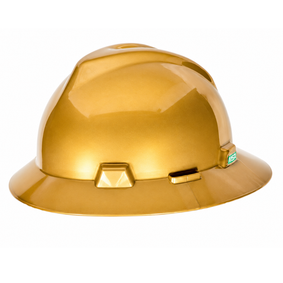 V-Gard® Full Brim Hard Hat, Gold, Ratchet Suspension - MSA