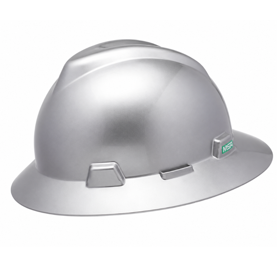V-Gard® Full Brim Hard Hat, Silver, Ratchet Suspension - MSA