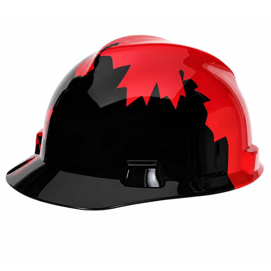Canadian Freedom Series V-Gard Slotted Hard Hat Cap, Black with Red Maple Leaf - MSA