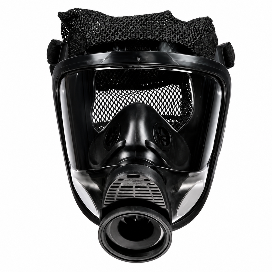 Advantage 4100 Chin-Type Gas Mask Facepiece, Silicone with Polyester Net Harness, Black - MSA