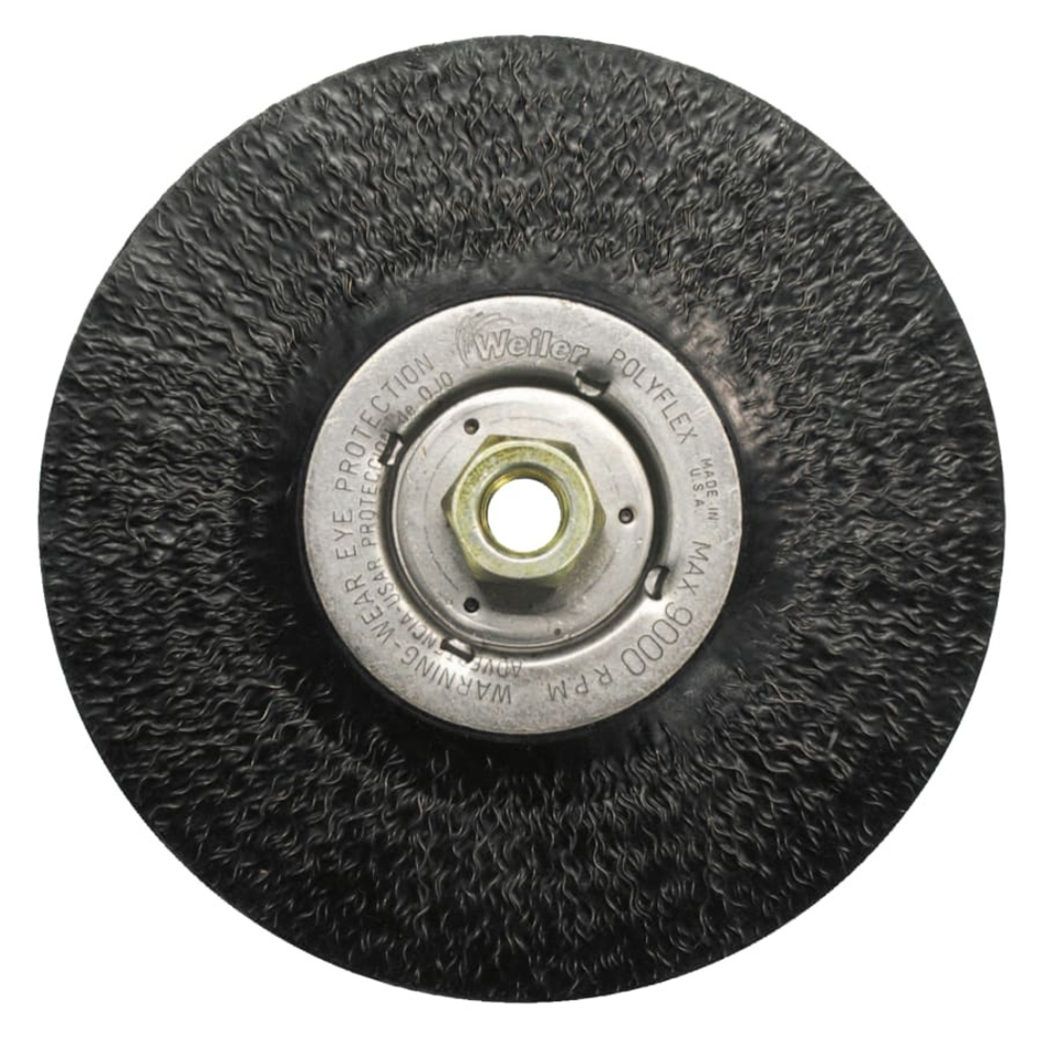Crimped Wire Wheel, 7 in Diameter x 3/16 in Width, .014 in Steel Wire, 9,000 RPM - Weiler