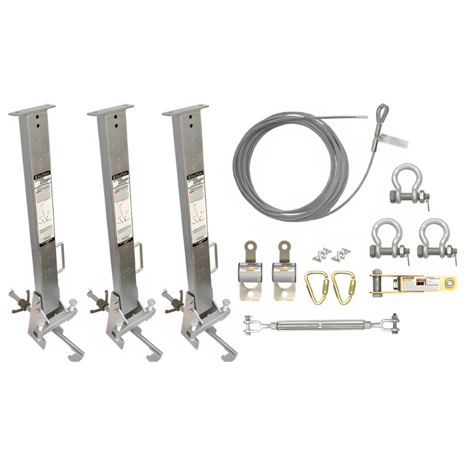 Beam Stanchion Temporary HLL System - 100ft - 4" to 18" Beam Clamps - FallTech