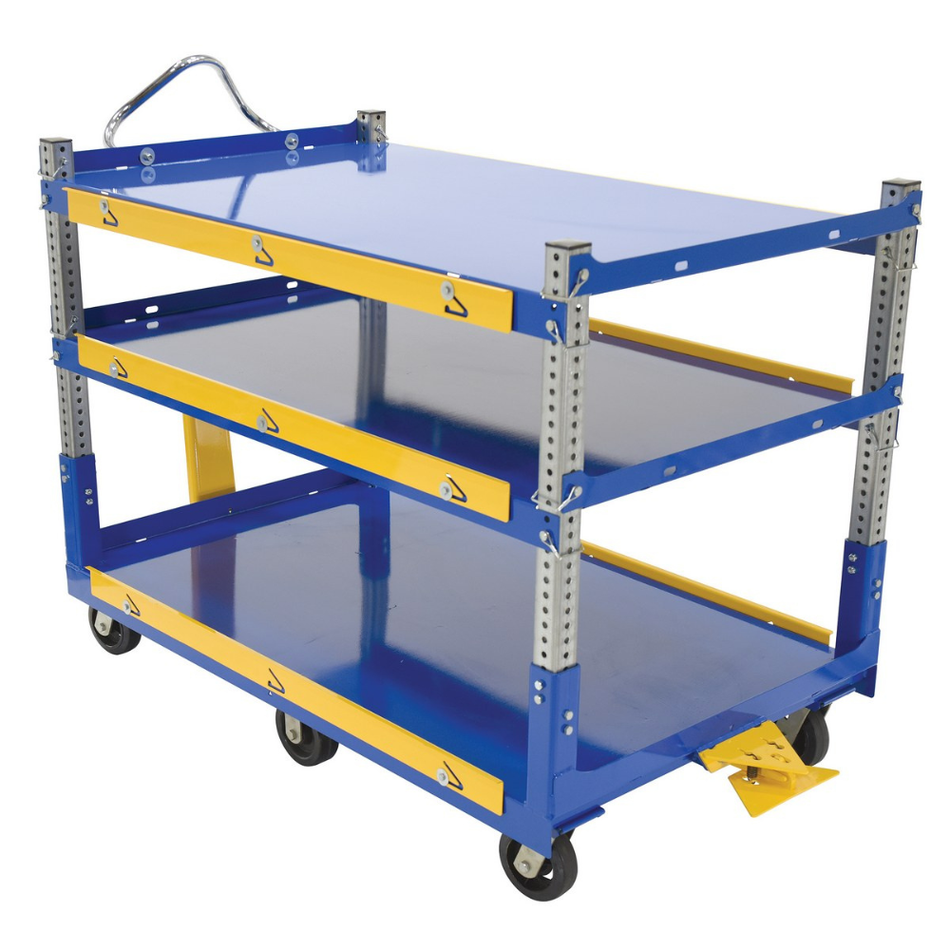 3,000 Lb Steel Ergo Cart with Adjustable Shelves and Mold On Rubber Casters – AEC-3660-3-MR – Vestil