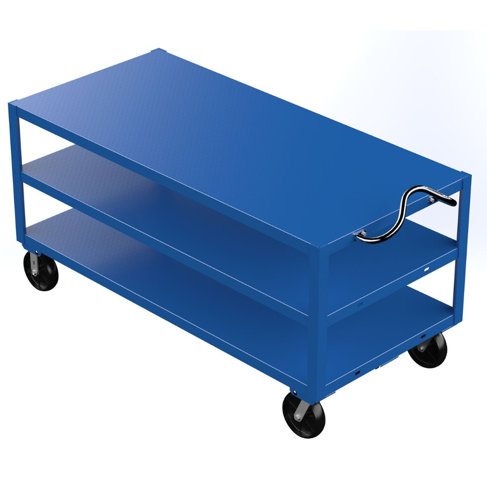 4000 Lb Steel Heavy Duty 3-Shelf Ergo Handle Cart with GFN Casters – DH-PH4-3472-3 – Vestil