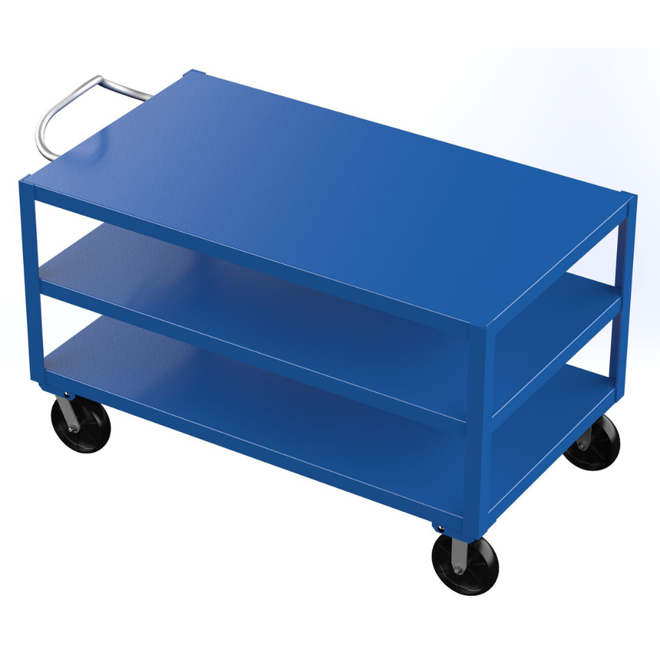 4000 Lb Steel Heavy Duty 3-Shelf Ergo Handle Cart with GFN Casters – DH-PH4-3460-3 – Vestil