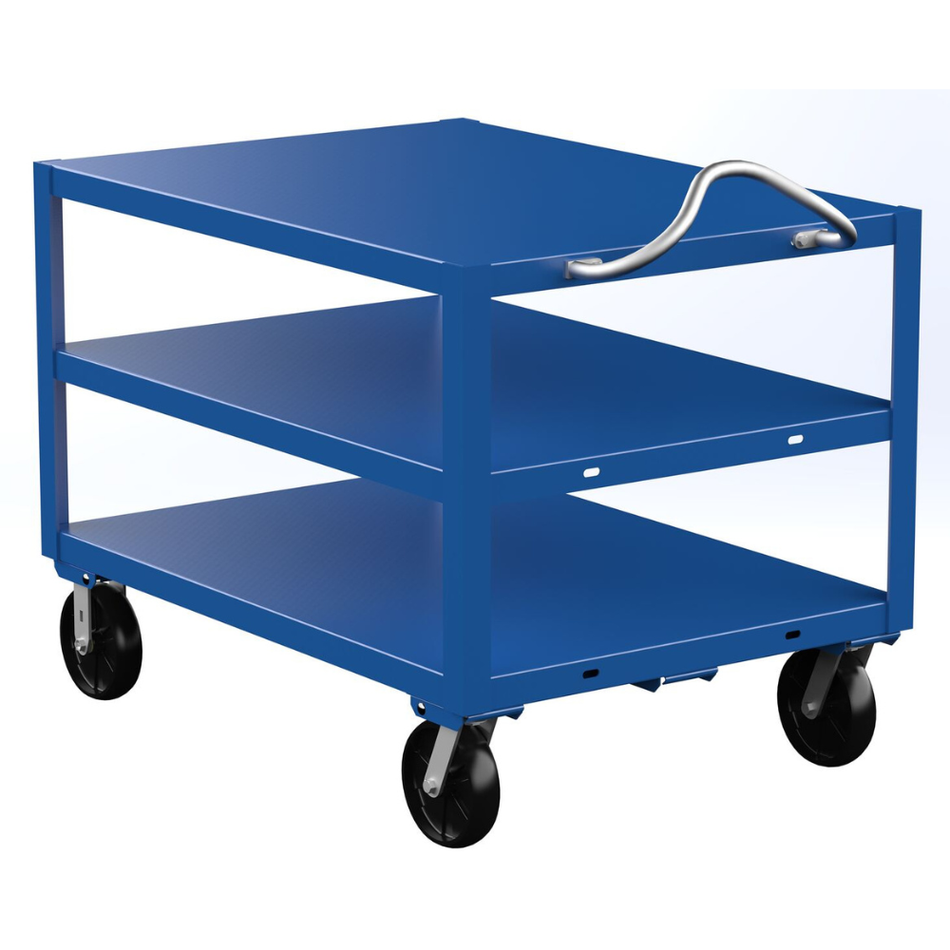4000 Lb Steel Heavy Duty 3-Shelf Ergo Handle Cart with GFN Casters – DH-PH4-3448-3 – Vestil