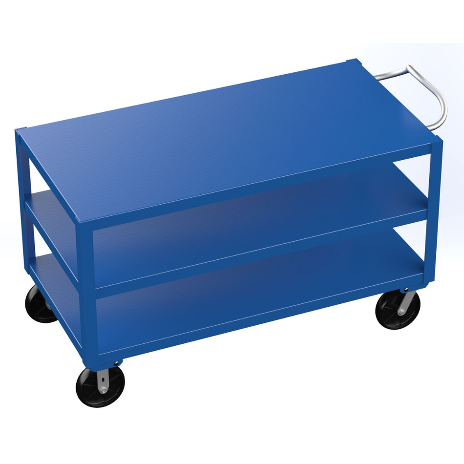4000 Lb Steel Heavy Duty 3-Shelf Ergo Handle Cart with GFN Casters – DH-PH4-3060-3 – Vestil