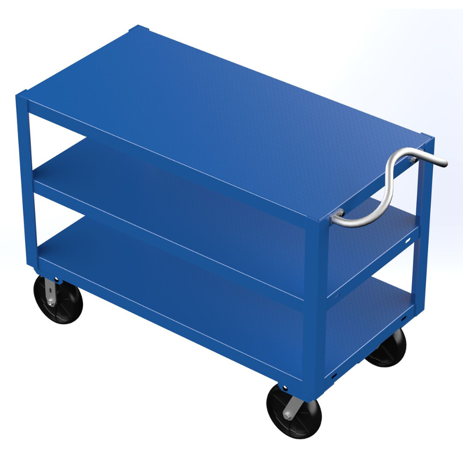 4000 Lb Steel Heavy Duty 3-Shelf Ergo Handle Cart with GFN Casters – DH-PH4-2448-3 – Vestil