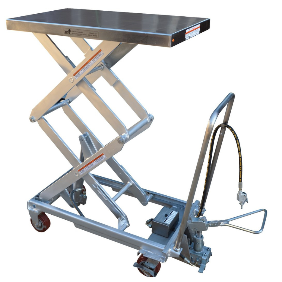 800 Lb. Partially Stainless Steel Air/Hydraulic Scissor Lift Cart – AIR-800-D-PSS – Vestil