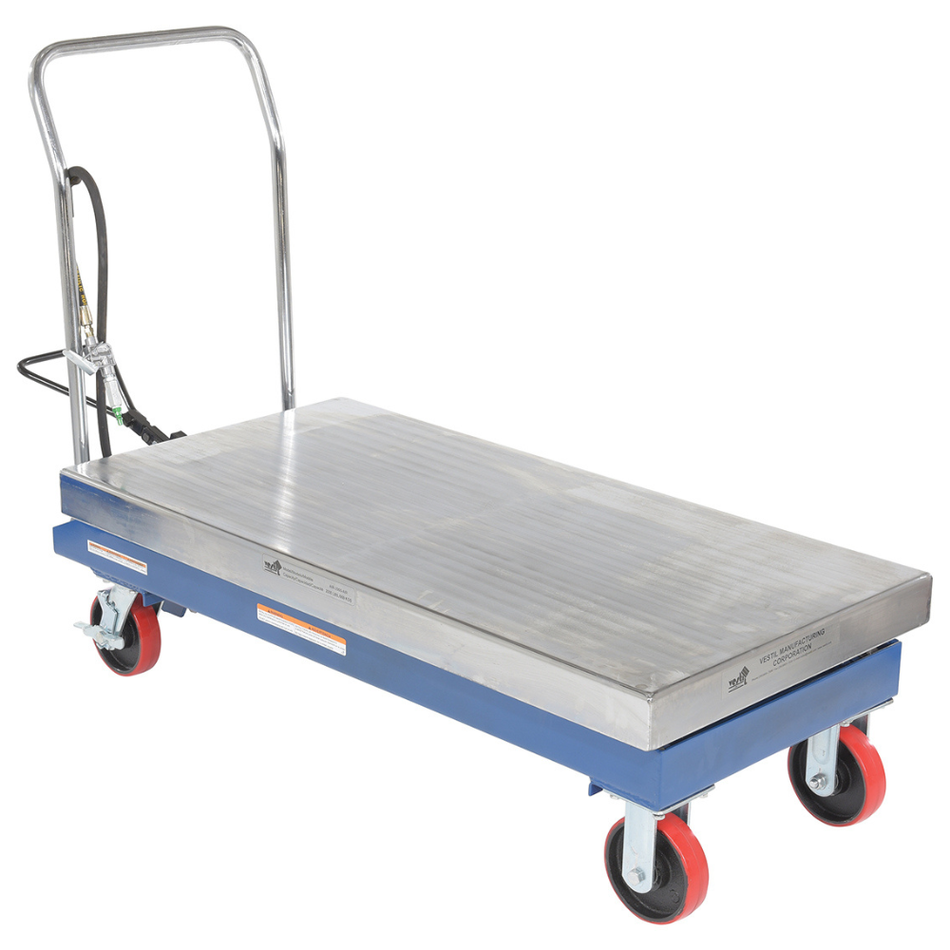 2000 Lb. Carbon Steel Air/Hydraulic Scissor Lift Cart with Poly-On-Poly Casters – AIR-2000 – Vestil