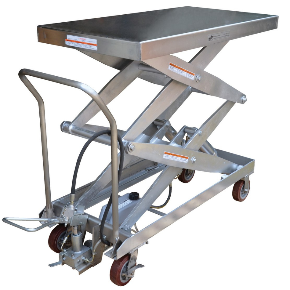 1,500 Lb. Partially Stainless Steel Air/Hydraulic Scissor Lift Cart – AIR-1500-D-PSS – Vestil