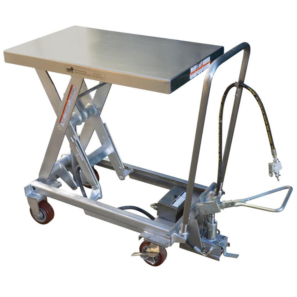 1000 Lb. Partially Stainless Steel Air/Hydraulic Scissor Lift Cart – AIR-1000-PSS – Vestil