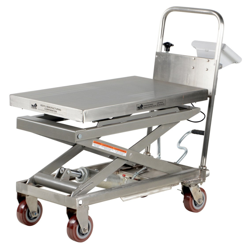 500 Lb. Partially Stainless Steel Scissor Cart with Scale – CART-500-SCL-PSS – Vestil