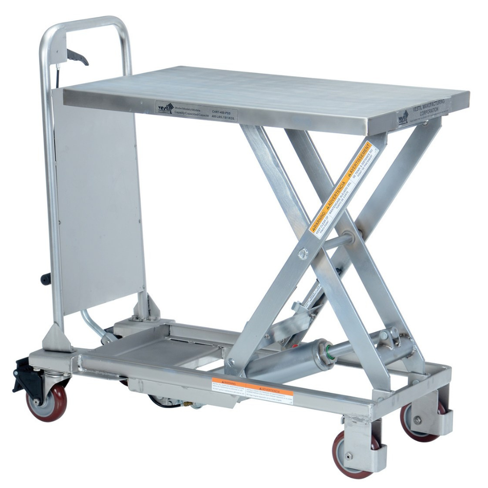 400 Lb. Partially Stainless Steel Hydraulic Elevating Cart – CART-400-PSS – Vestil