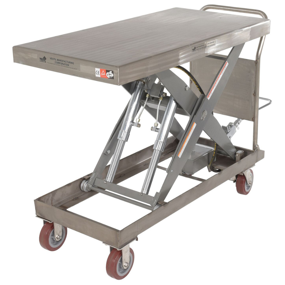 2000 Lb. Partially Stainless Steel Hydraulic Elevating Cart with Foot Pump – CART-2000-PSS – Vestil