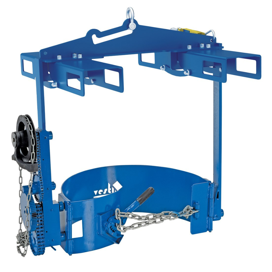 Steel Hoist Mounted Drum Carrier/Rotator with Four-Way Pocket – 55 Gallon – 1,500 Lb. Capacity – DCT-85-4WFP – Vestil