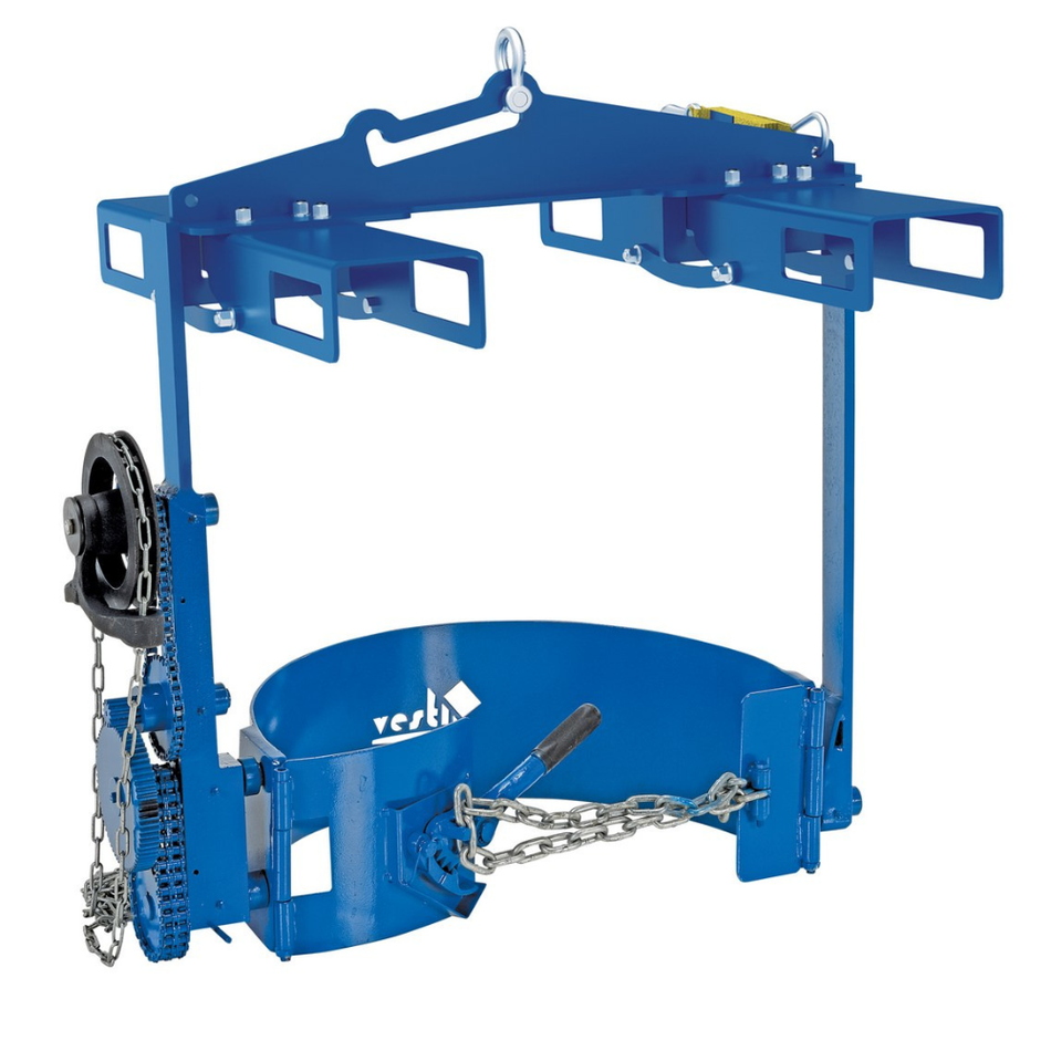 Steel Hoist Mounted Drum Carrier/Rotator with Four-Way Pocket – 55 Gallon – 800 Lb. Capacity – DCT-75-4WFP – Vestil